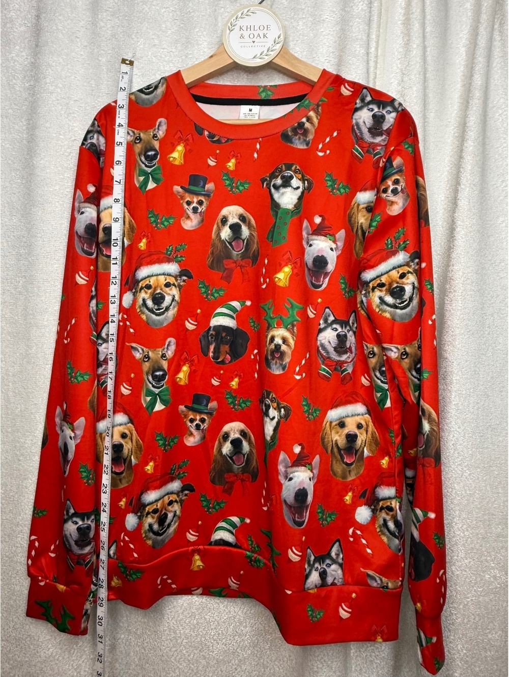 Christmas Dog Print Red Pullover Sweatshirt Medium